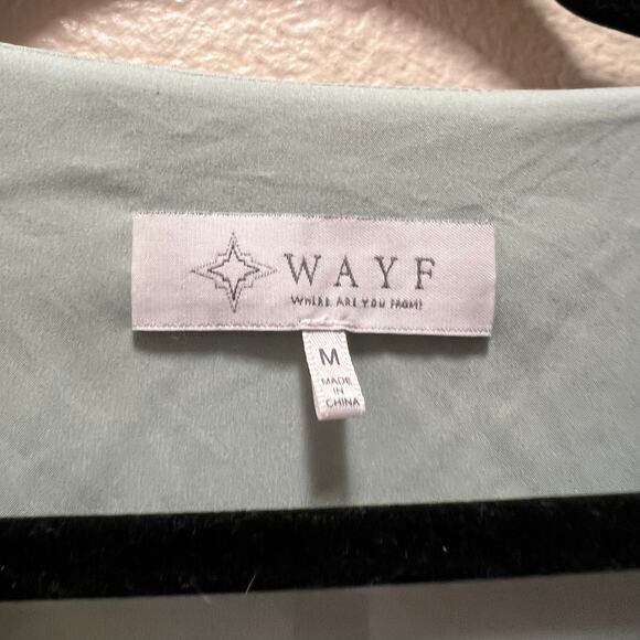 WAYF Where Are You From Puff Sleeve Blouse Mint Green Button Front Lace V-Neck M - Picture 6 of 8